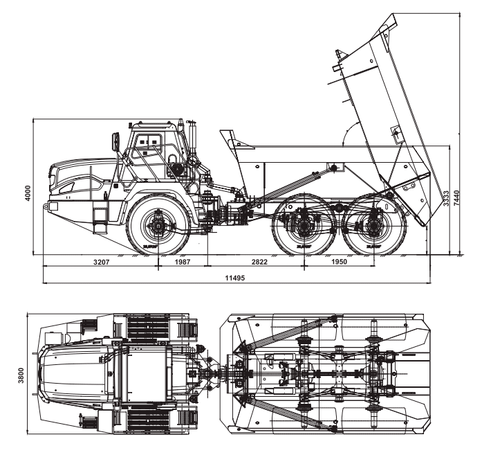 Самосвал-землевоз МоАЗ-75035 габаритные размеры